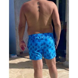 Short de bain imprimé ton sur ton tortue bleu fond turquoise taille S à XXL