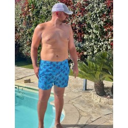 Short de bain imprimé ton sur ton tortue bleu fond turquoise taille S à XXL