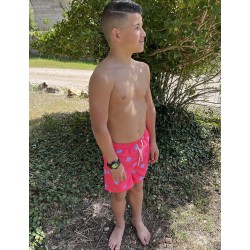Short de bain long gar on imprim tortue bleu fond corail taille