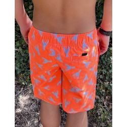 Short de bain long garçon imprimé homard fond orange fluo taille 8 ans au 16 ans