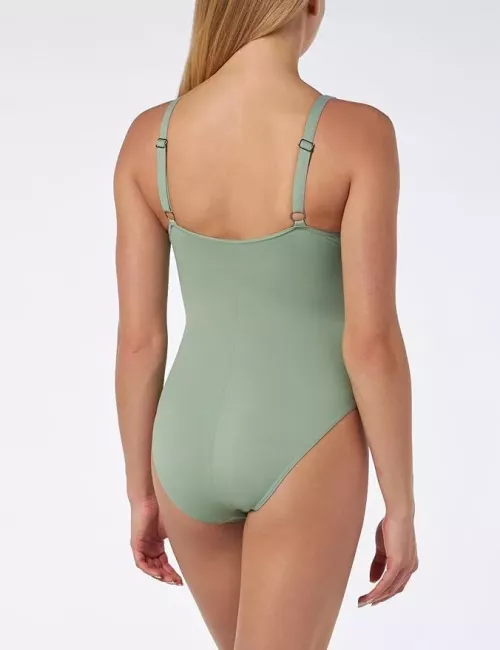 Maillot de bain 1 pièce femme gainant vert uni – effet ventre plat
