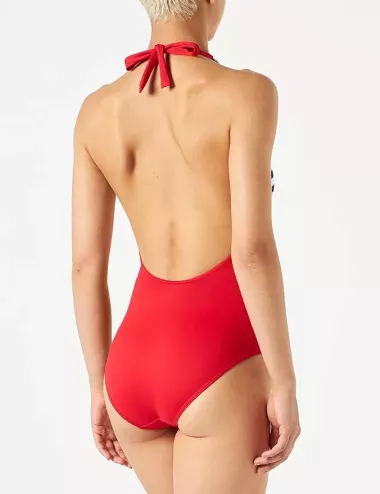 Maillot de bain 1 pièce femme rouge et rayé style marin – confort et élégance