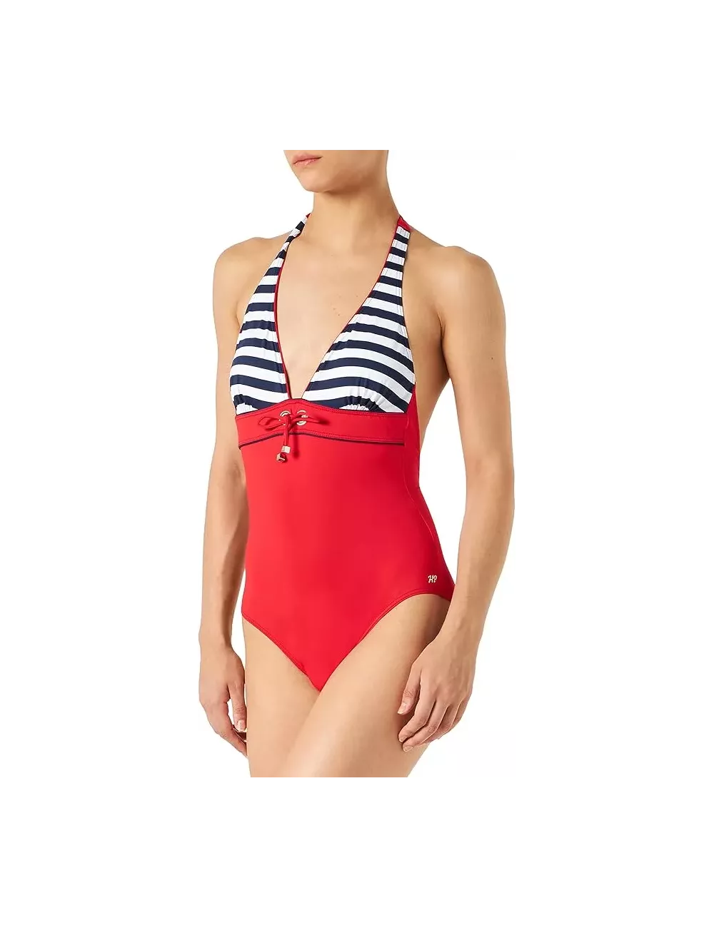 Maillot de bain 1 pièce femme rouge et rayé style marin – confort et élégance