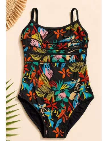 Maillot de bain menstruel ado 12-16 ans 1 pièce imprimé tropical – Anti-fuite | Happy Days