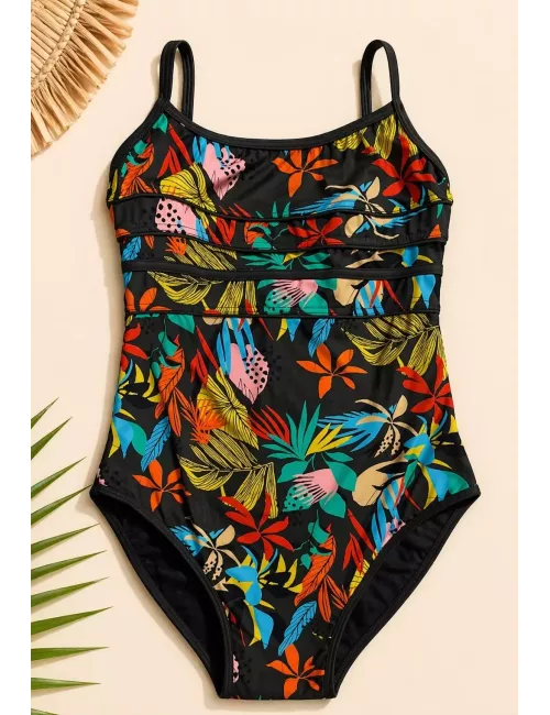 Maillot de bain menstruel ado 12-16 ans 1 pièce imprimé tropical – Anti-fuite | Happy Days