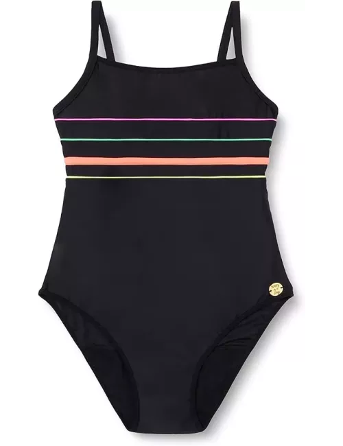 Maillot de bain menstruel ado 1 pièce noir multicolore – 12, 14 et 16 ans