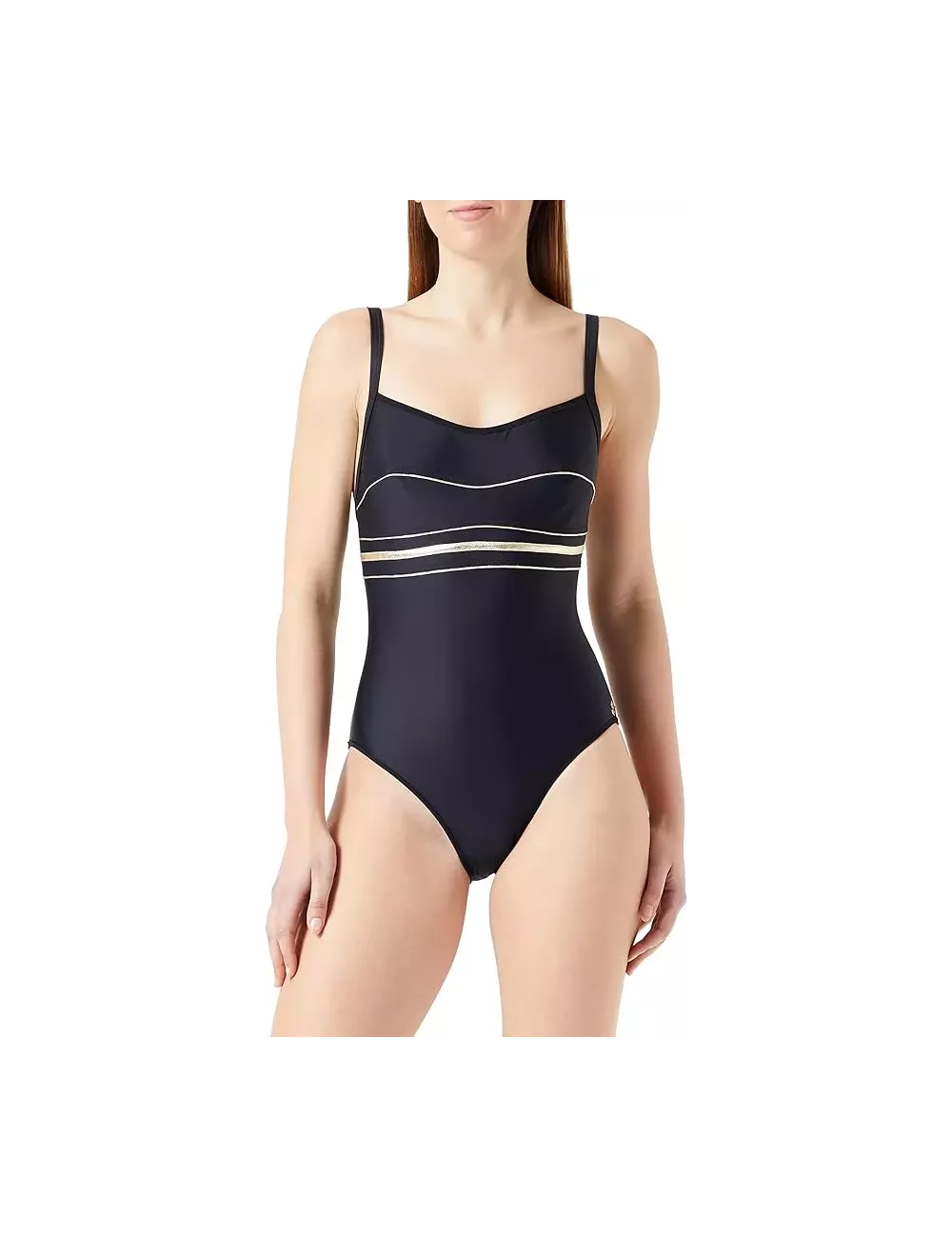Maillot de bain menstruel femme 1 pièce noir liseré doré