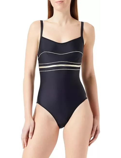 Maillot de bain menstruel femme 1 pièce noir liseré doré
