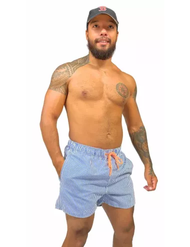 hort de bain homme rayé bleu et blanc – Taille élastique