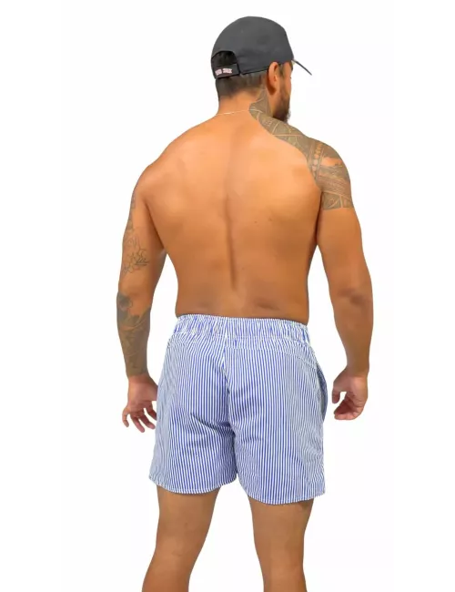 Short de bain homme rayé bleu et blanc – Taille élastique