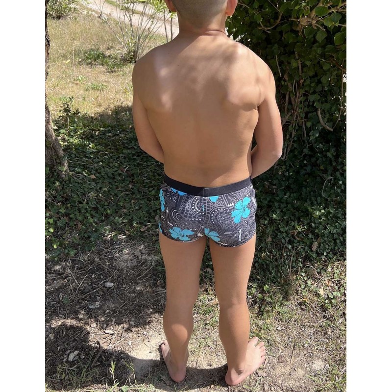 Boxer de bain garçon uni noir et imprimé HAWAI multicolore taille 4 ans au 14 ans