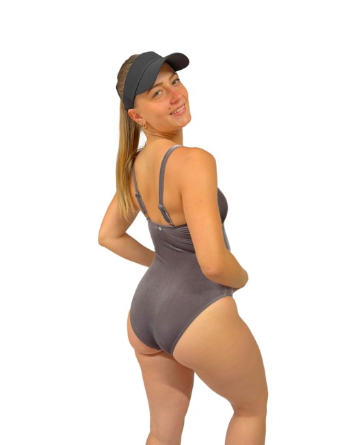Maillot de Bain Femme 1 Pièce Gris Effet Velours – Élégance & Confort