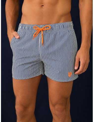 Short de Bain Homme Rayé Bleu & Blanc – Cordon Orange