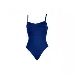 Maillot de bain 1 pièce fines bretelles uni marine bandes ton sur ton