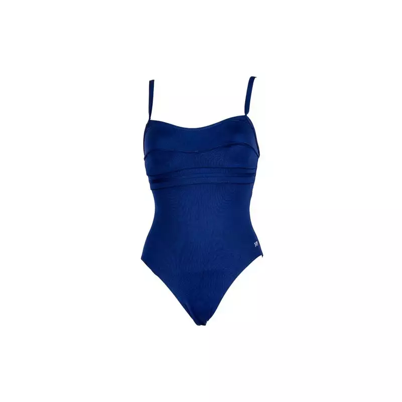 Maillot de bain 1 pièce fines bretelles uni marine bandes ton sur ton