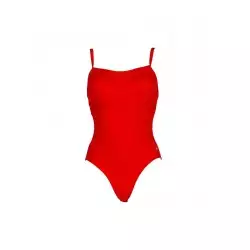 Maillot de bain 1 pièce fines bretelles uni rouge bandes ton sur ton