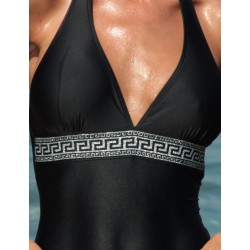 Maillot 1 pièce décolleté plongeant noir galon argent du 36 au 46