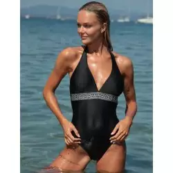 Maillot 1 pièce foulard noir et galon argent du 36 au 46