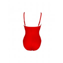 Maillot de bain 1 pièce fines bretelles uni rouge bandes ton sur ton