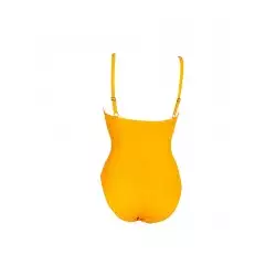 Maillot de bain 1 pièce fines bretelles uni jaune bandes ton sur ton
