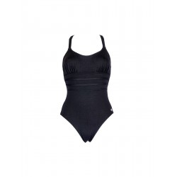 Maillot de bain 1 pièce dos nu et fines bretelles croisées uni noir