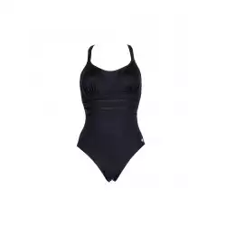 Maillot de bain 1 pièce dos nu et fines bretelles croisées uni noir