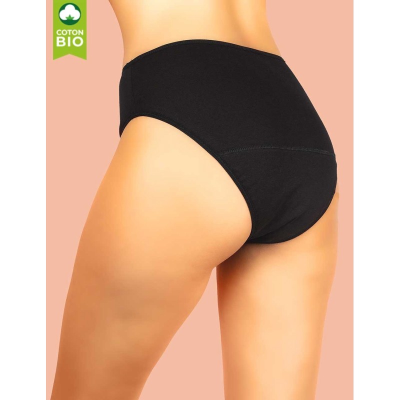 Culotte menstruelle taille haute flux moyen en coton bio Patience