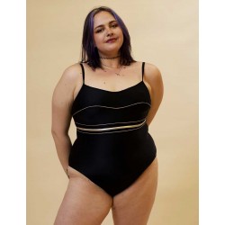 Maillot de bain menstruel femme 1 pièce noir liseré doré