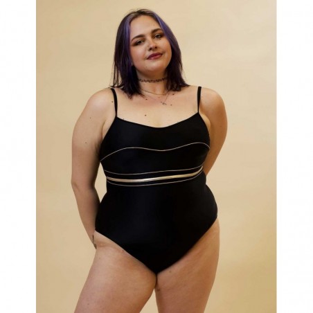Maillot de bain menstruel femme 1 pièce noir liseré doré