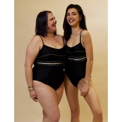 Maillot de bain menstruel femme 1 pièce noir liseré doré