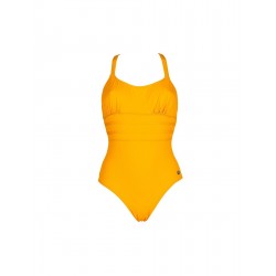 Maillot de bain 1 pièce dos nu et fines bretelles croisées uni jaune
