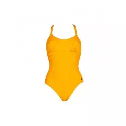 Maillot de bain 1 pièce dos nu et fines bretelles croisées uni jaune